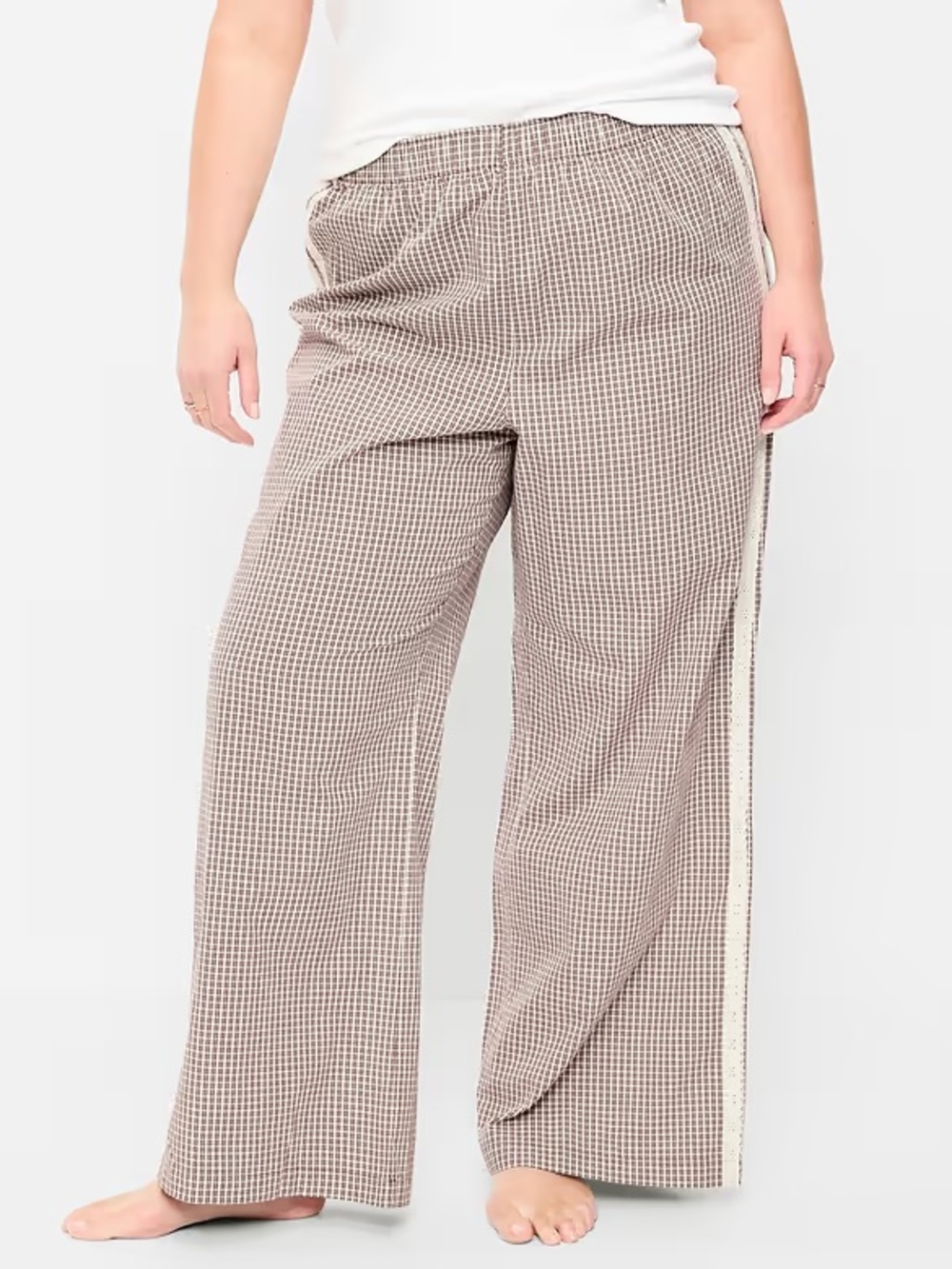 Old Navy Brown Plaid Poplin Wide-Leg Pajama Pants